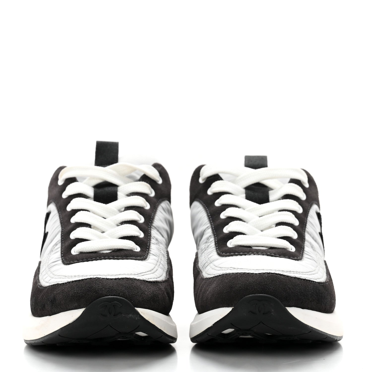 Chanel Nylon Suede Calfskin CC Sneakers 37.5 White Dark Grey 2 of 8