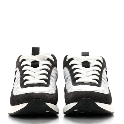 Chanel Nylon Suede Calfskin CC Sneakers 37.5 White Dark Grey 2 of 8