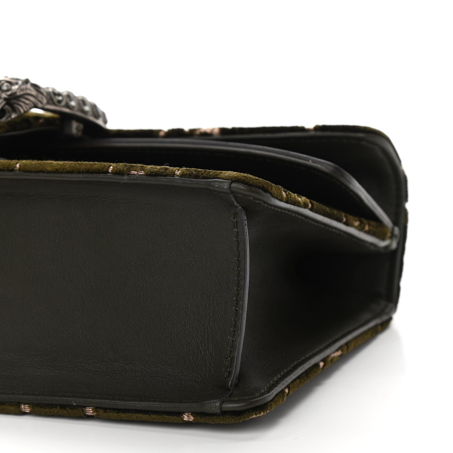 Gucci Velvet Moon Calfskin Crystal GG Monogram Small Dionysus Shoulder Bag Dark Olive Rose Gold 11 of 12