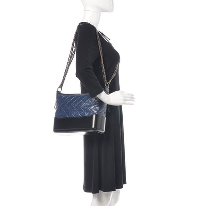 Chanel Aged Calfskin Quilted Medium Gabrielle Hobo Navy Black 2 of 9