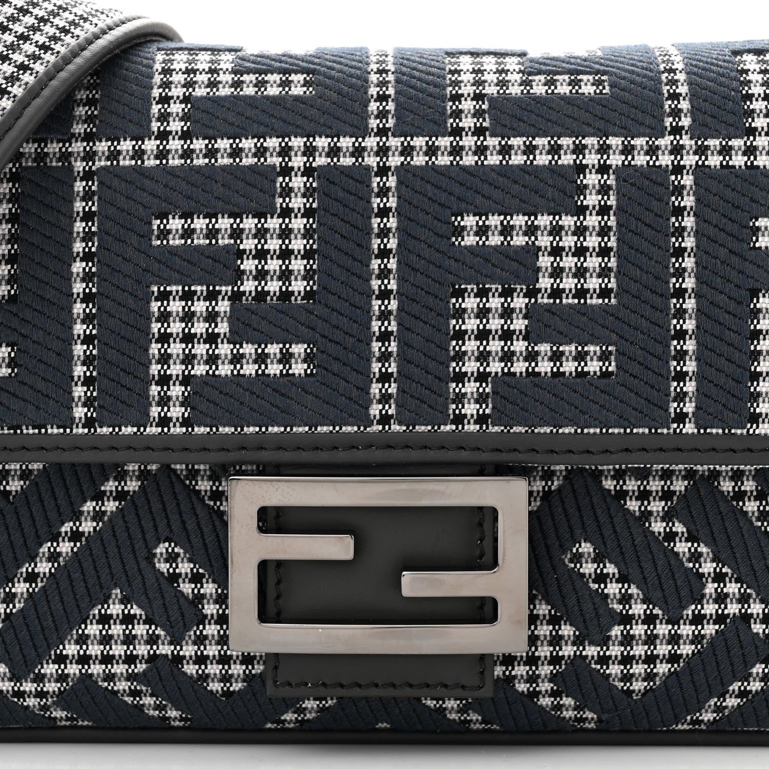Fendi Wool Vitello King Houndstooth FF Embroidered Baguette Grigio Anthracite 8 of 13