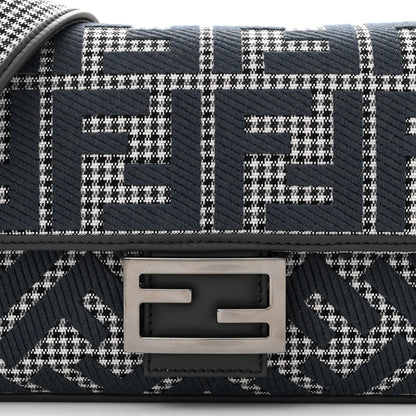 Fendi Wool Vitello King Houndstooth FF Embroidered Baguette Grigio Anthracite 8 of 13