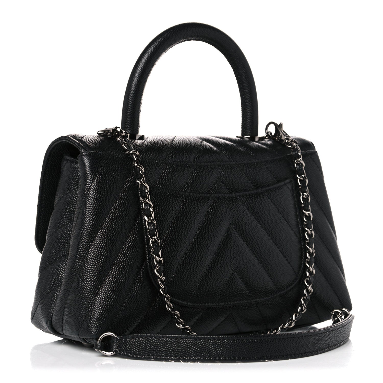 Chanel Caviar Chevron Quilted Mini Coco Handle Flap Black 3 of 9