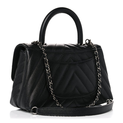 Chanel Caviar Chevron Quilted Mini Coco Handle Flap Black 3 of 9