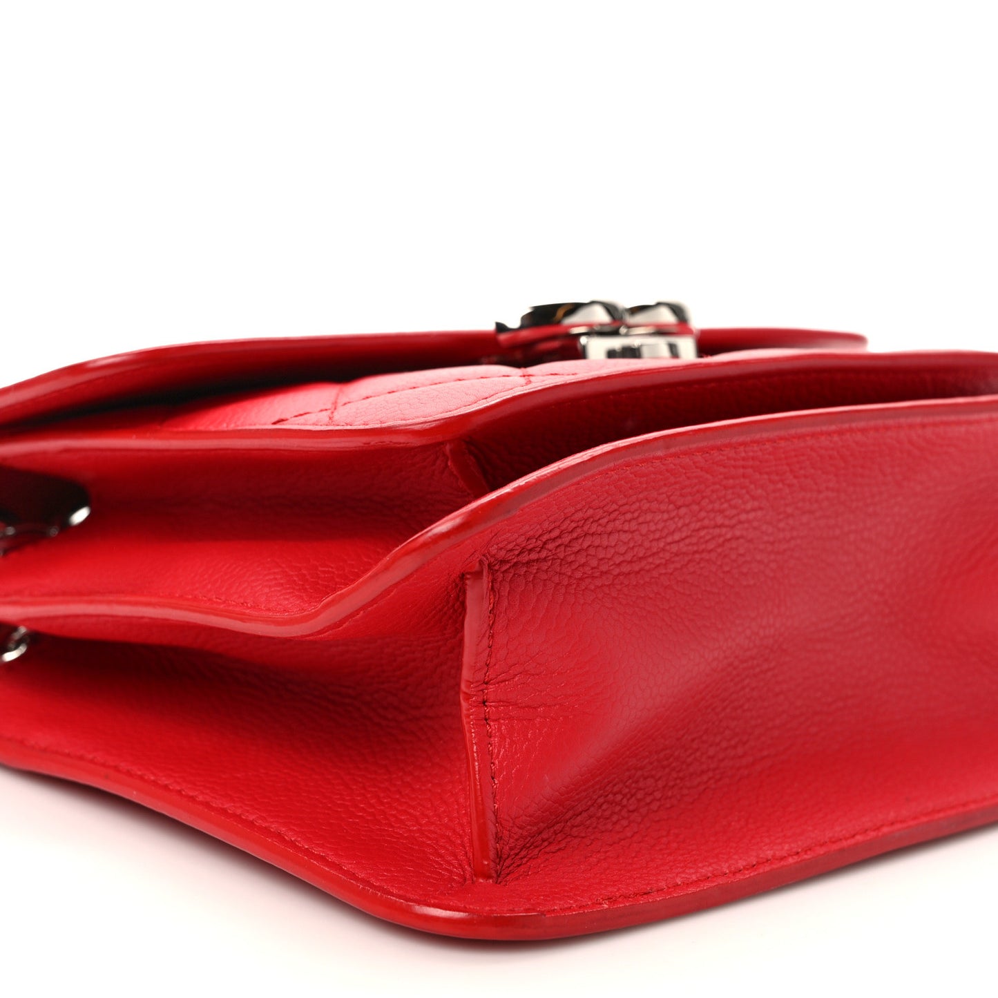 Grained Calfskin Quilted Small CC Box Flap Red