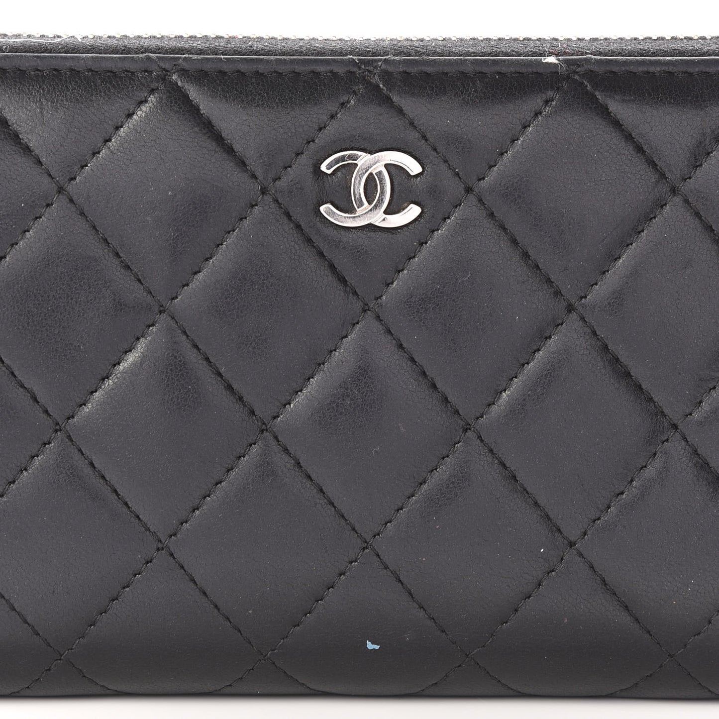 Lambskin Quilted Large Gusset Zip Around Wallet Black