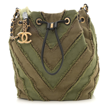 Chanel Canvas Chevron Cuba Patchwork Bucket Bag Khaki 1 of 9