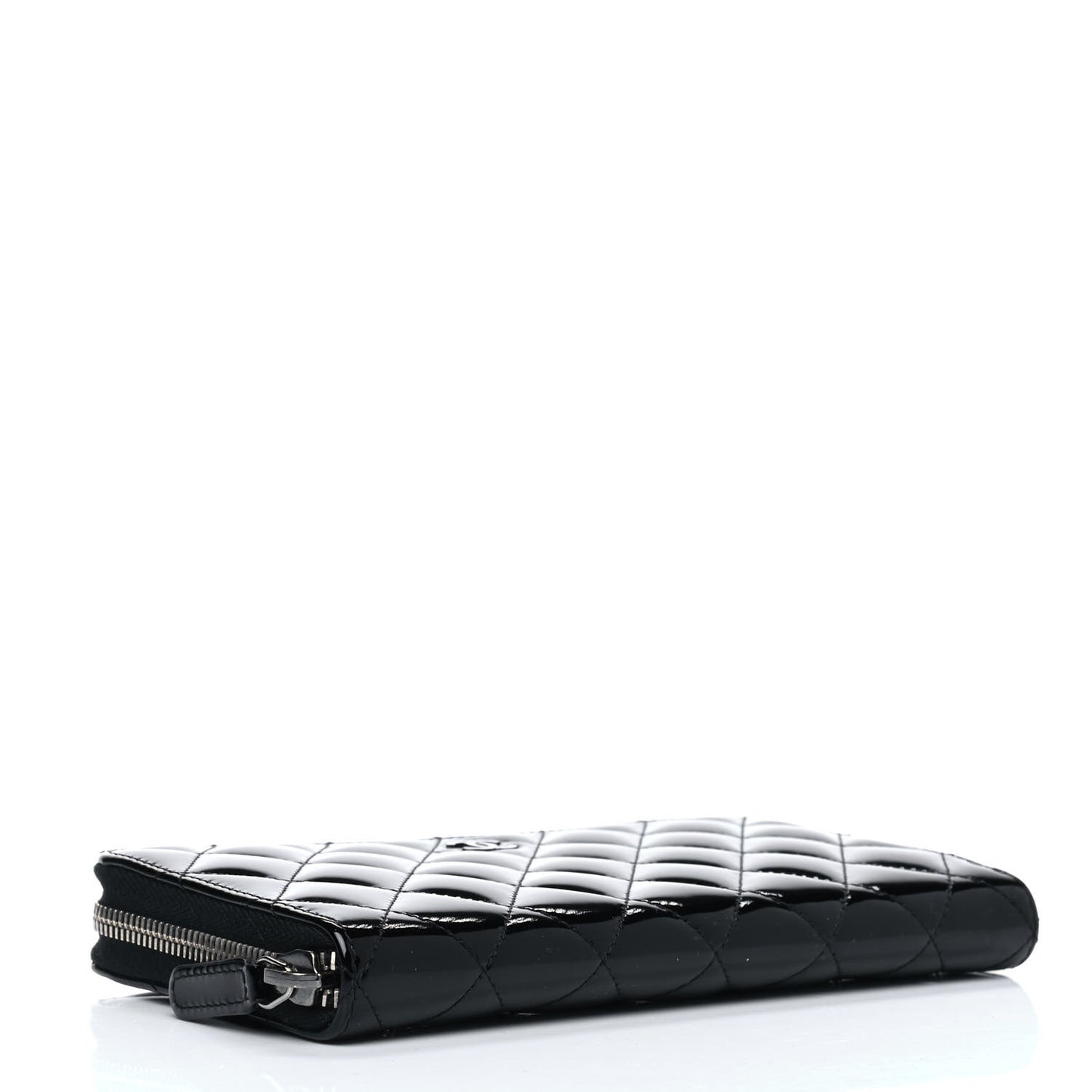 Patent Quilted Large Gusset Zip Around Wallet Black