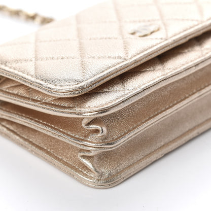 Chanel Metallic Lambskin Quilted Mini Wallet On Chain WOC Gold 6 of 11