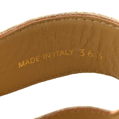 Prada Suede Metal Triangle Logo Womens Double Buckle 20mm Slide Sandals 36.5 Ecru 9 of 10
