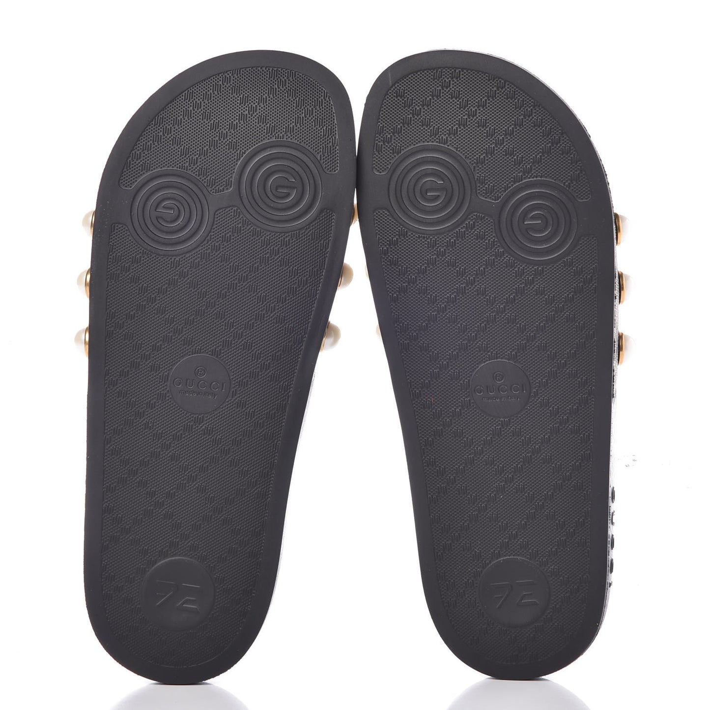 GG Supreme Monogram Pearls Slide Sandals 37 Beige