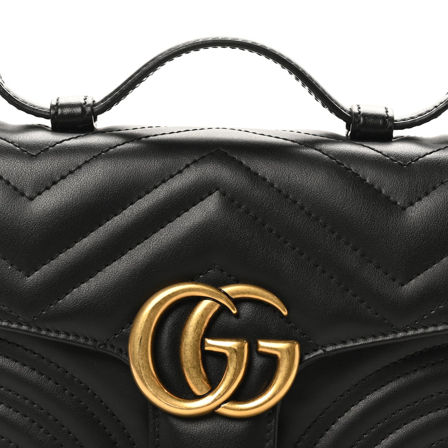 Calfskin Matelasse Mini GG Marmont Top Handle Shoulder Bag Black