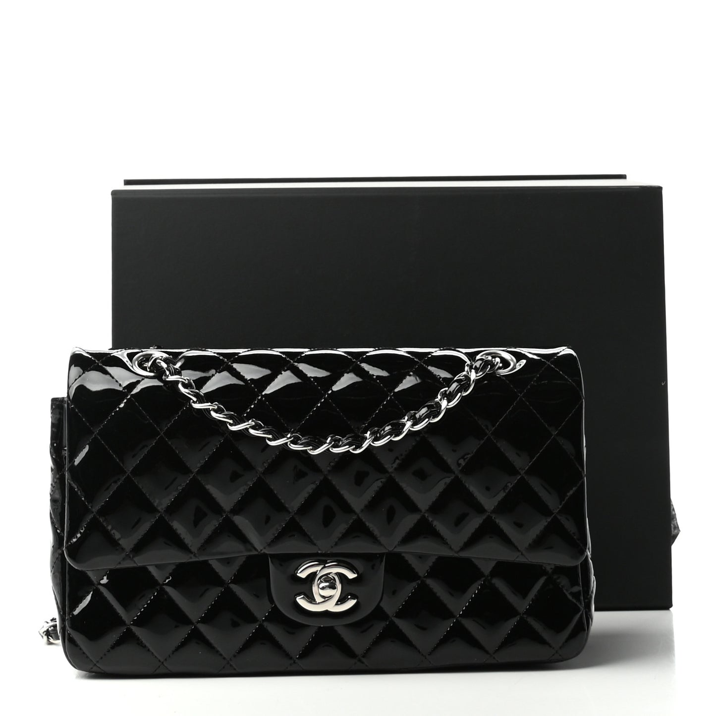 Patent Quilted Medium Double Flap Black