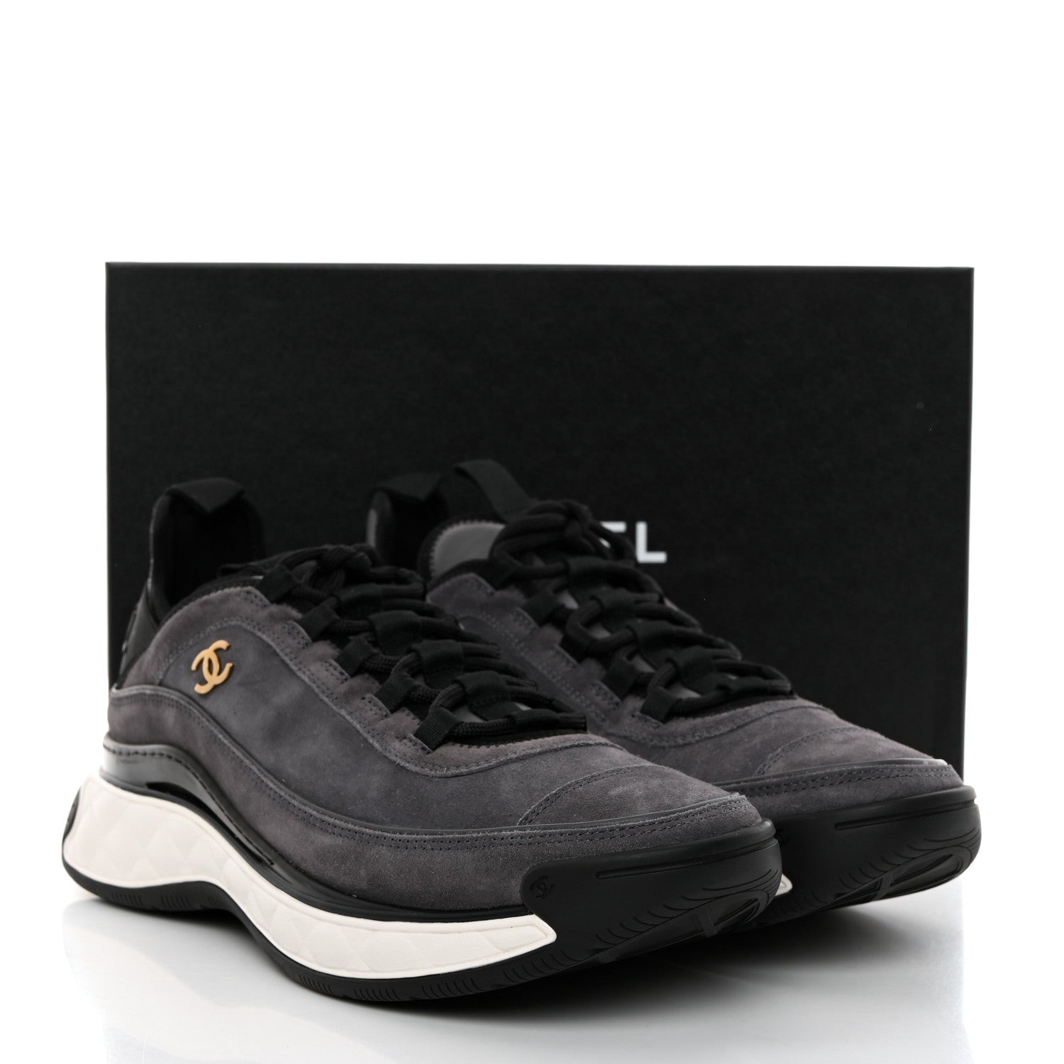 Chanel Suede Calfskin Nylon Grosgrain CC Sneakers 41 Gray 9 of 9