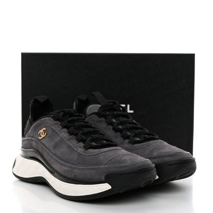 Chanel Suede Calfskin Nylon Grosgrain CC Sneakers 41 Gray 9 of 9