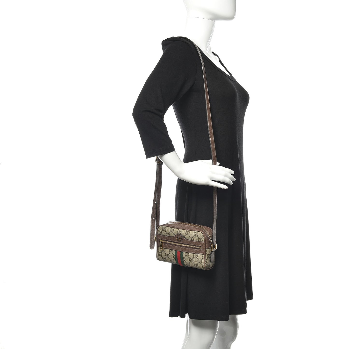 GG Supreme Monogram Web Mini Ophidia Shoulder Bag Brown