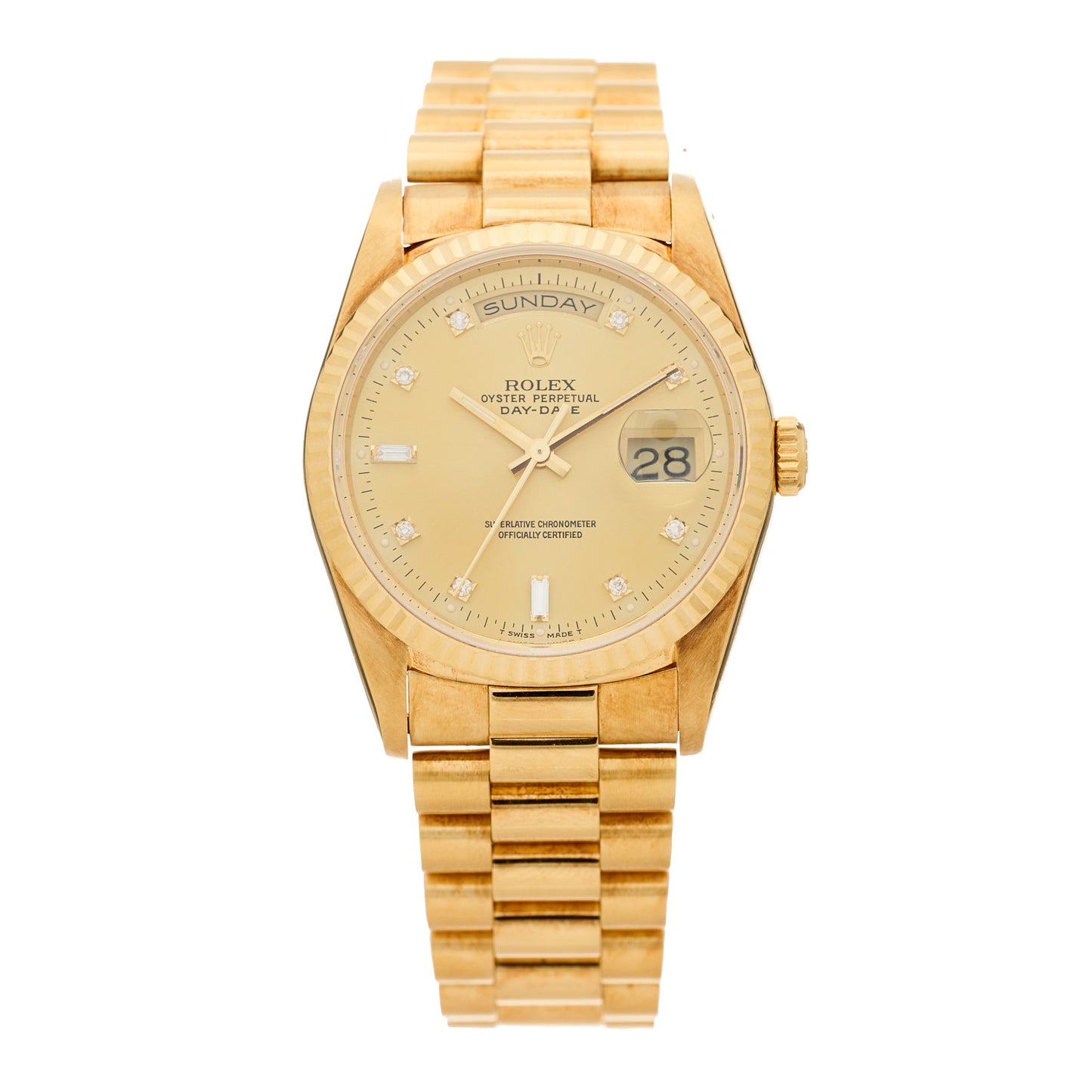 18K Yellow Gold Diamond 36mm Oyster Perpetual Day-Date President Watch Champagne 18238