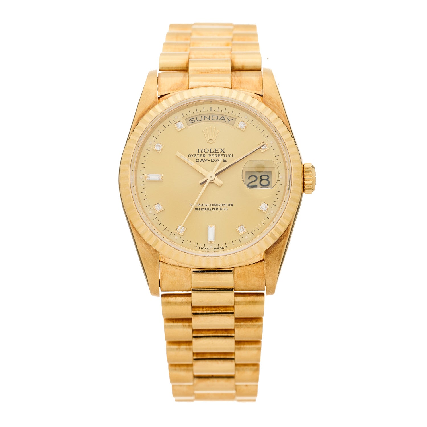 Rolex 18K Yellow Gold Diamond 36mm Oyster Perpetual Day-Date President Watch Champagne 18238 1 of 4