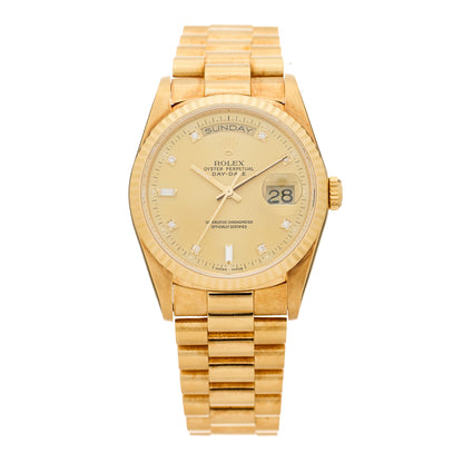 Rolex 18K Yellow Gold Diamond 36mm Oyster Perpetual Day-Date President Watch Champagne 18238 1 of 4