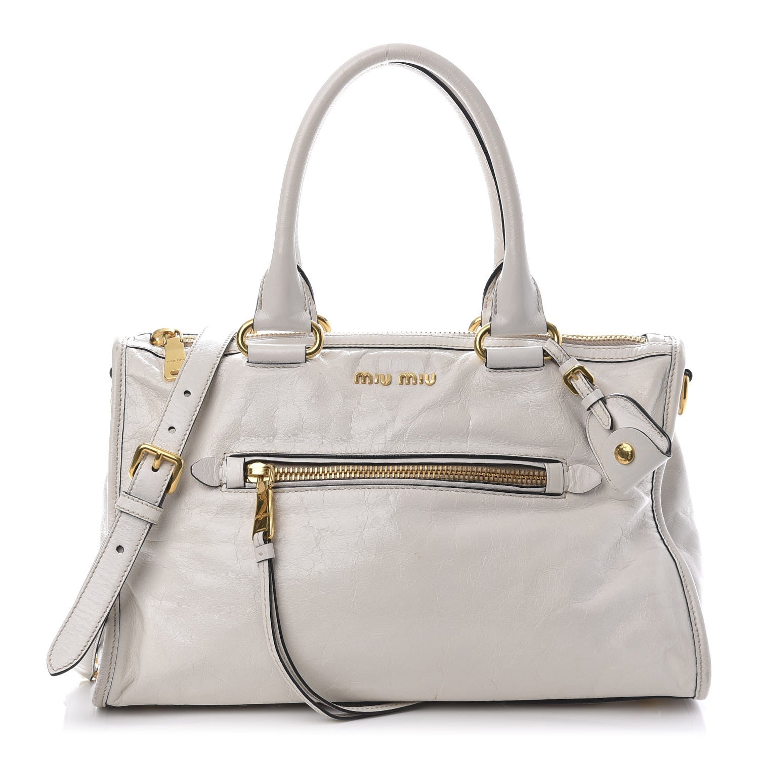Miu Miu Vitello Shine Zip Tote Talco 1 of 14