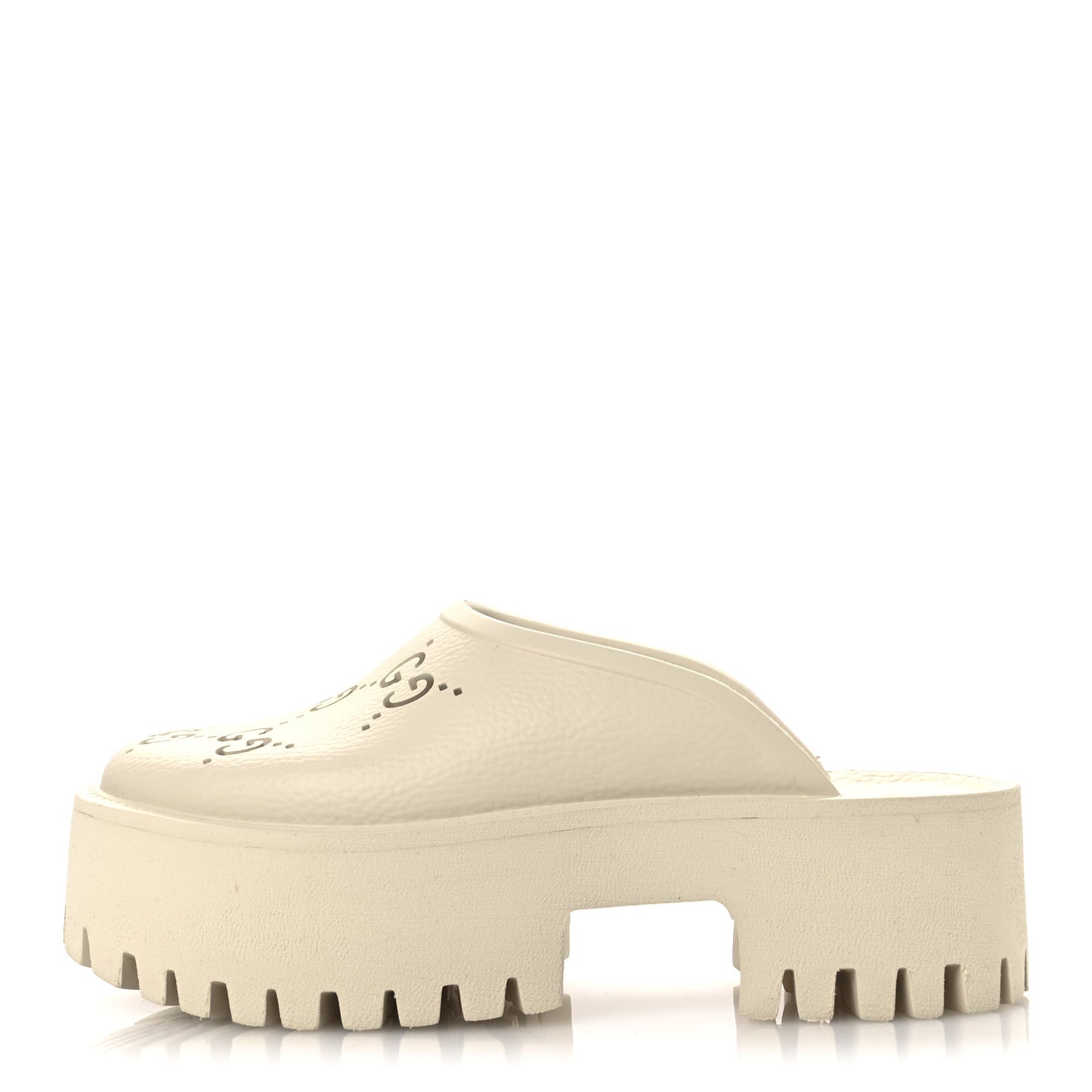 Rubber GG Monogram Perforated Elea Platform 55mm Lug Sole Sandals 35 Mystic White