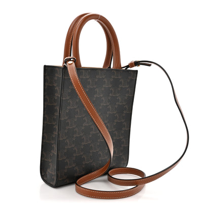 Celine Triomphe Canvas Calfskin Mini Vertical Cabas Tan 3 of 12