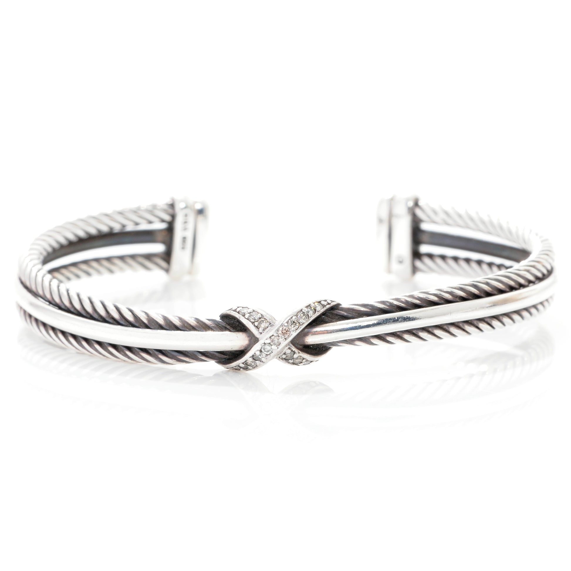 David Yurman Sterling Silver Diamond Crossover X Cuff 1 of 7