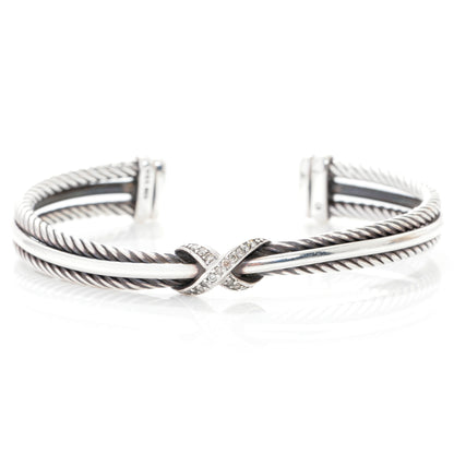 David Yurman Sterling Silver Diamond Crossover X Cuff 1 of 7