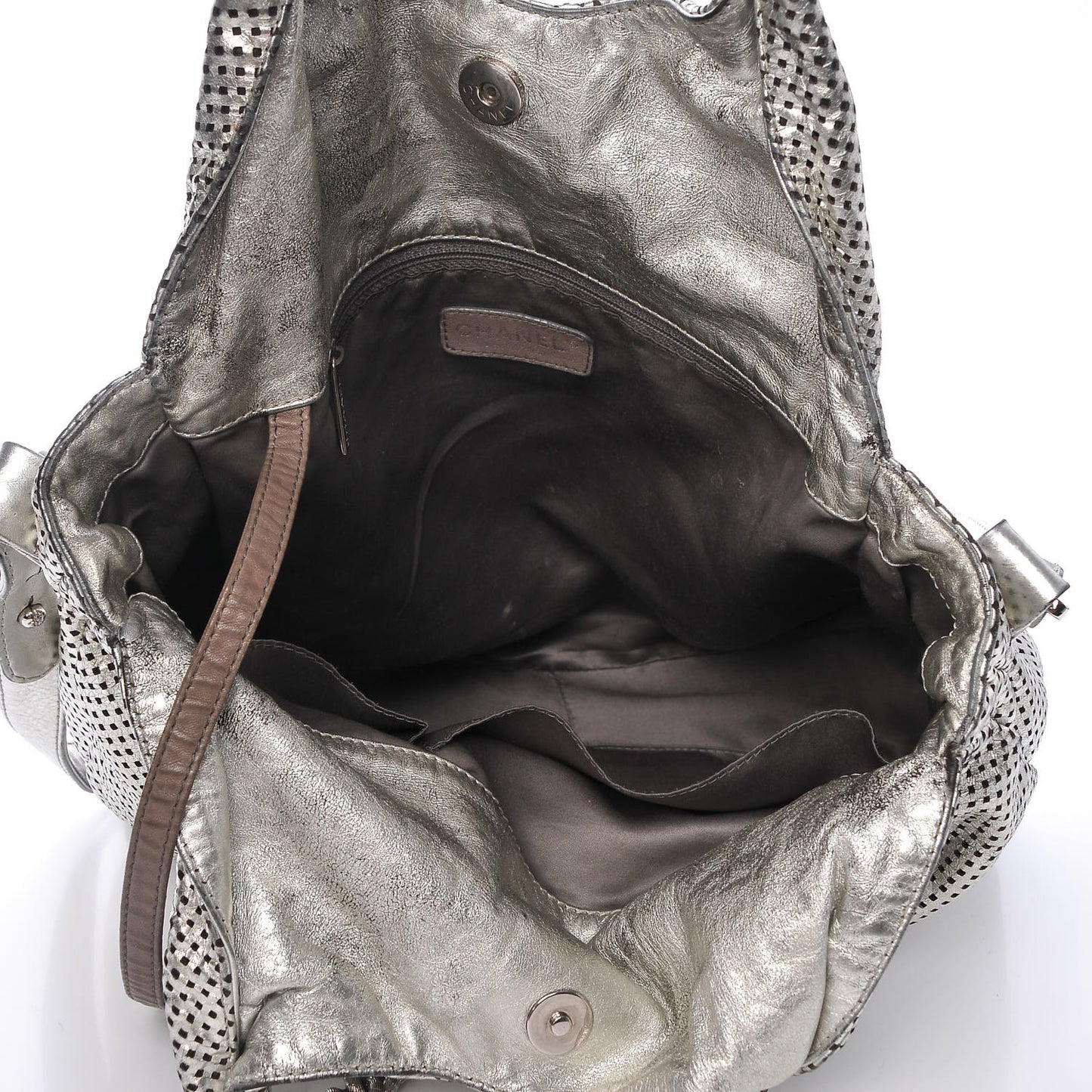 Metallic Glazed Calfskin Perforated Medium Rodeo Drive Tote Silver
