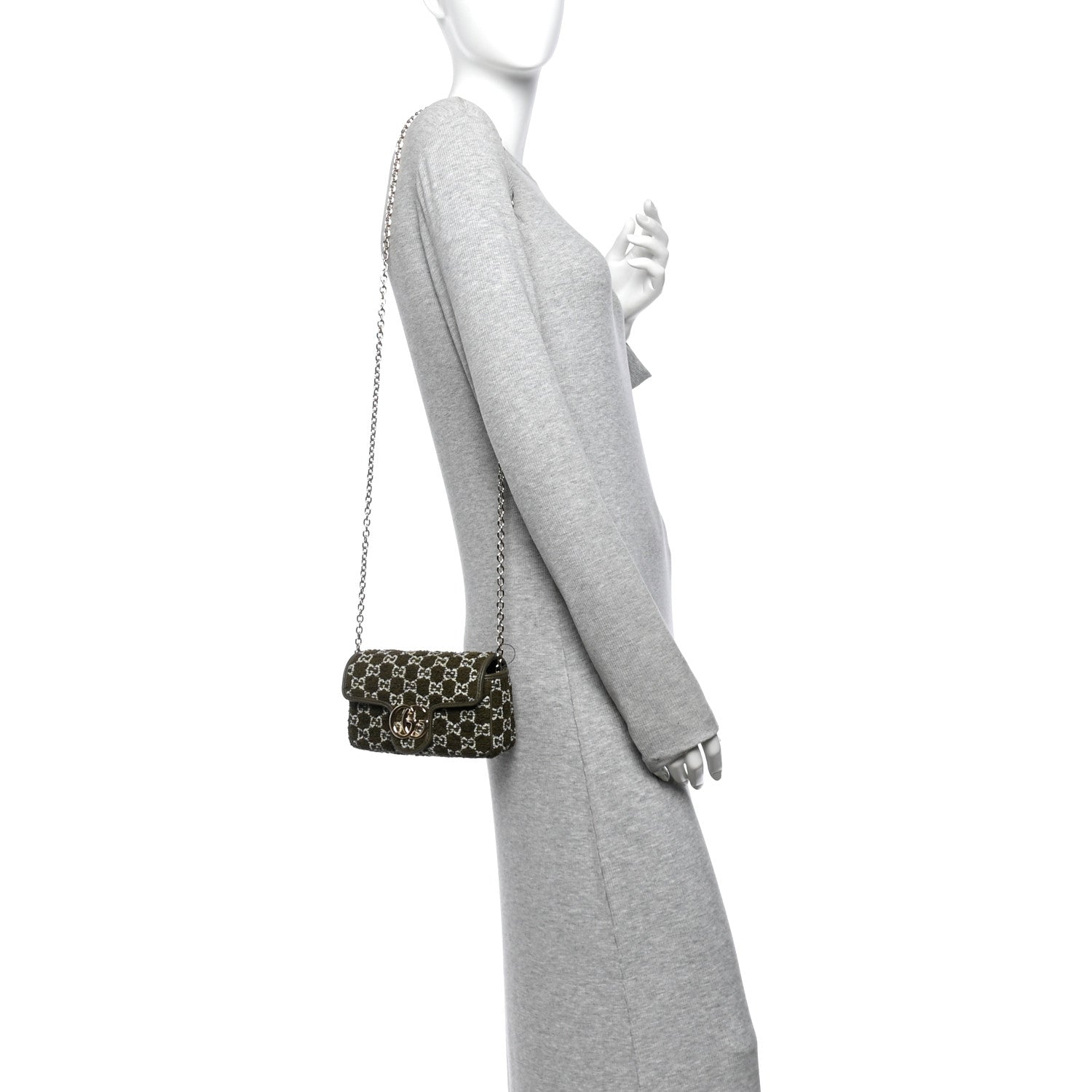 Gucci Tweed GG Monogram Mini GG Marmont Shoulder Bag Green 2 of 9
