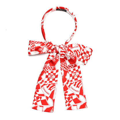 Chanel Silk Twill Headband Red White 1 of 5