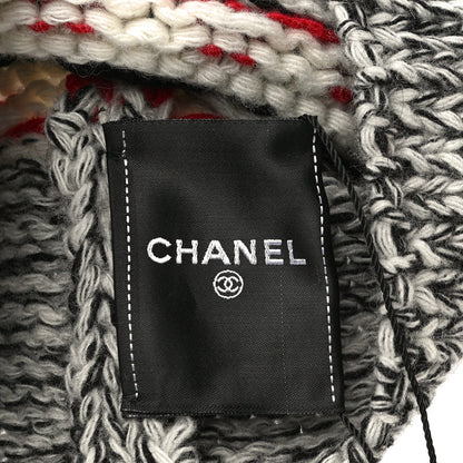 Chanel Wool Shearling CC Beanie Hat Ivory Black Red 5 of 7