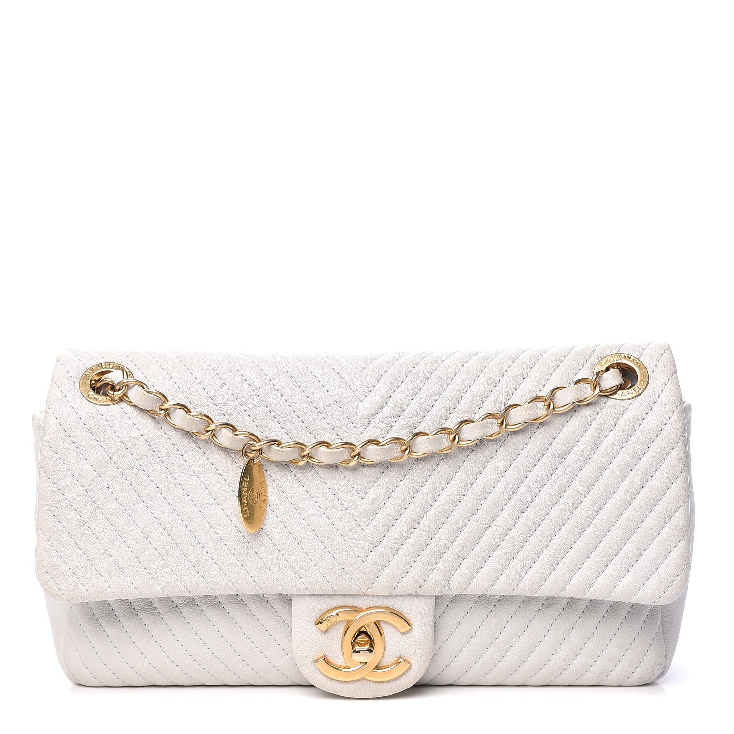 Chanel Calfskin Surpique Chevron Medium Flap White 1 of 21