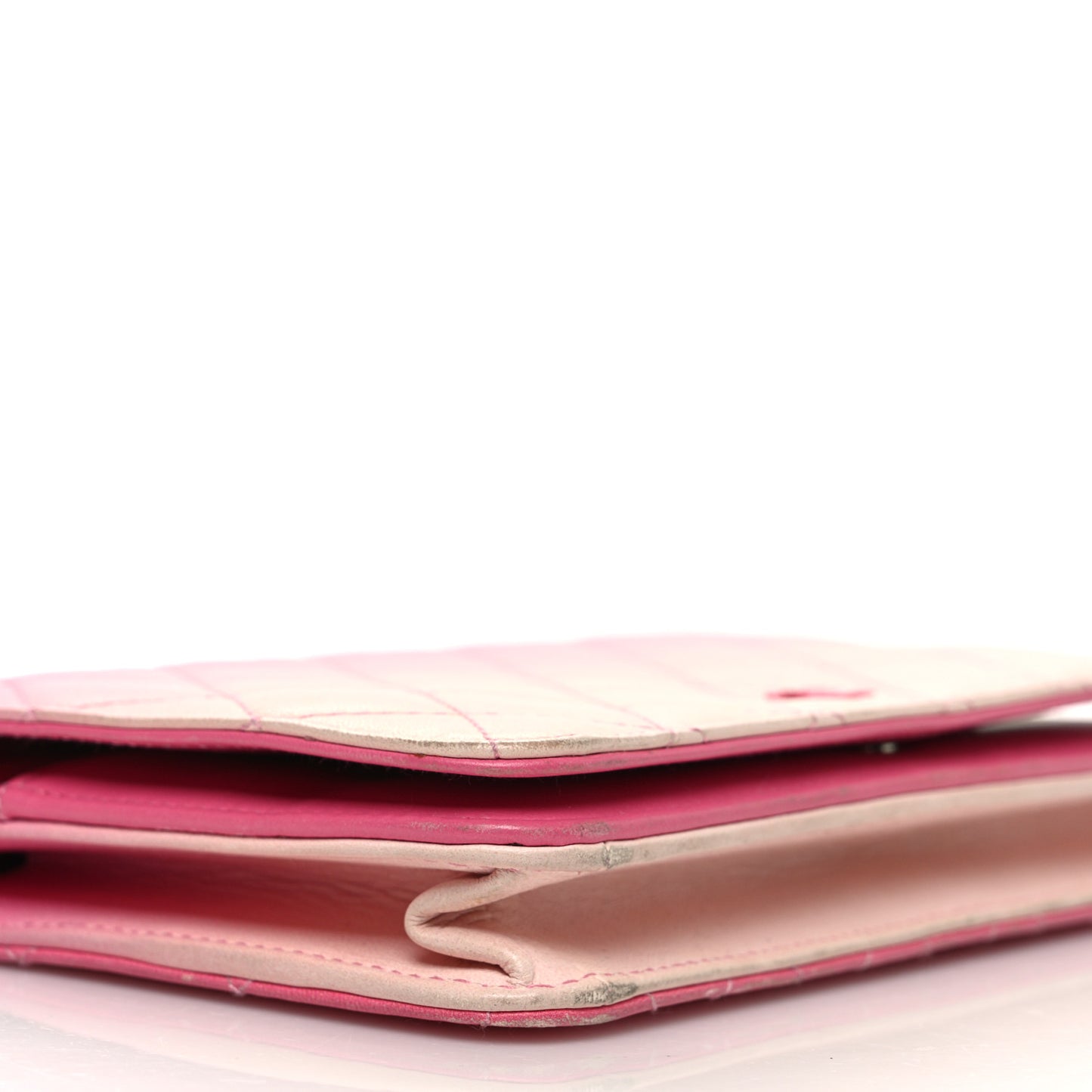 Faded Lambskin Quilted Zephyr Wallet on Chain WOC Dark Pink