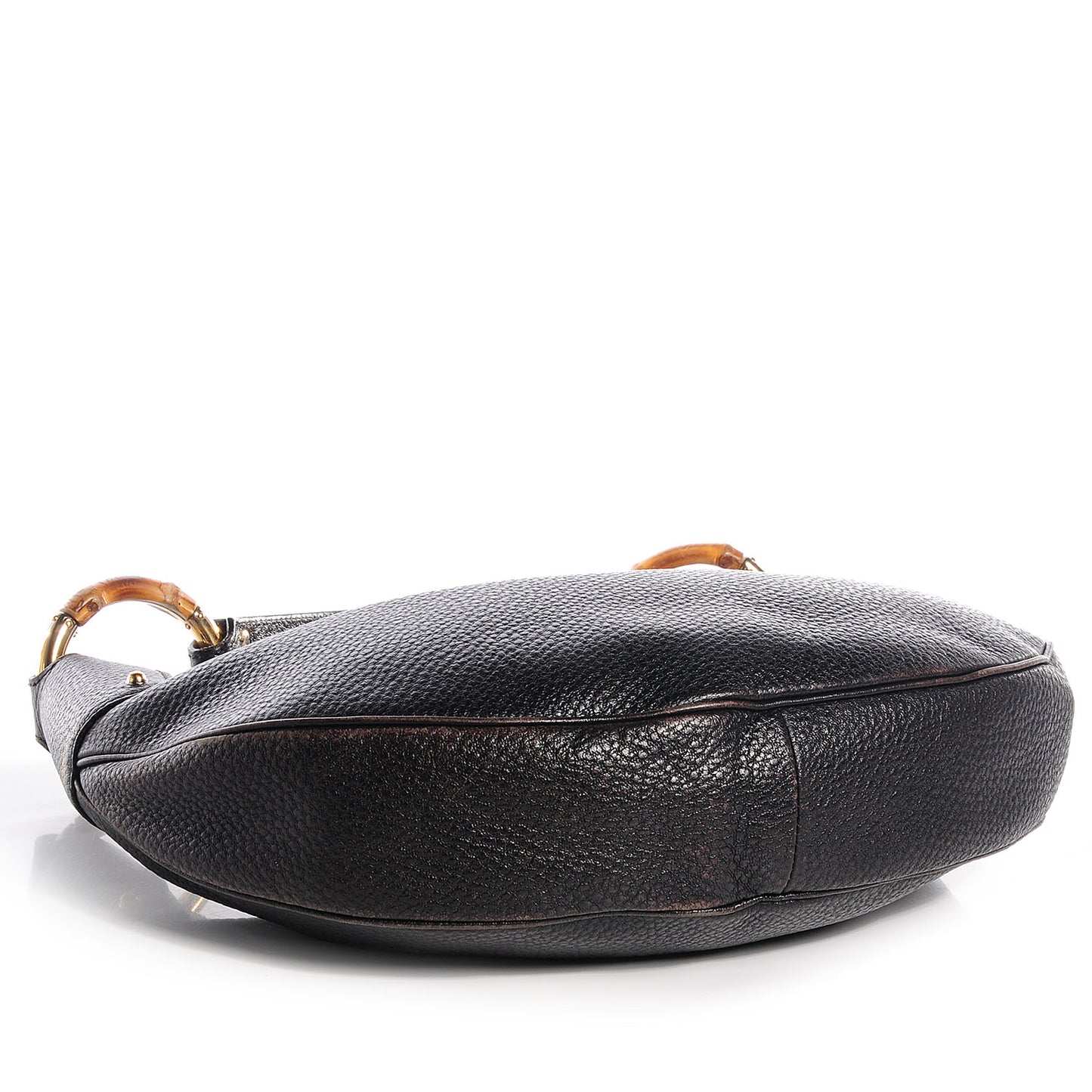 Leather Half Moon Bamboo Ring Hobo Black