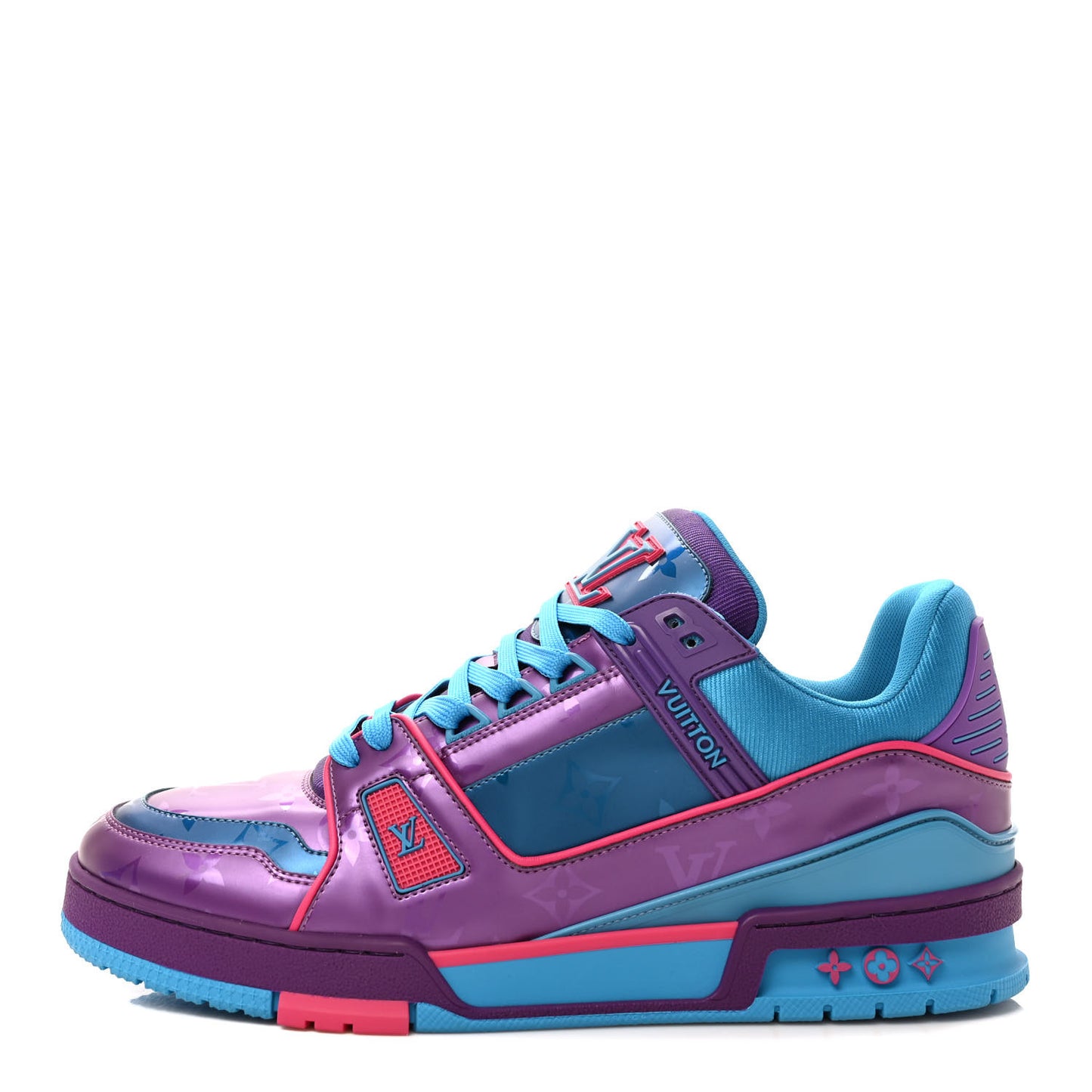 Patent Calfskin Mens LV Trainer Sneakers 8 Purple Blue