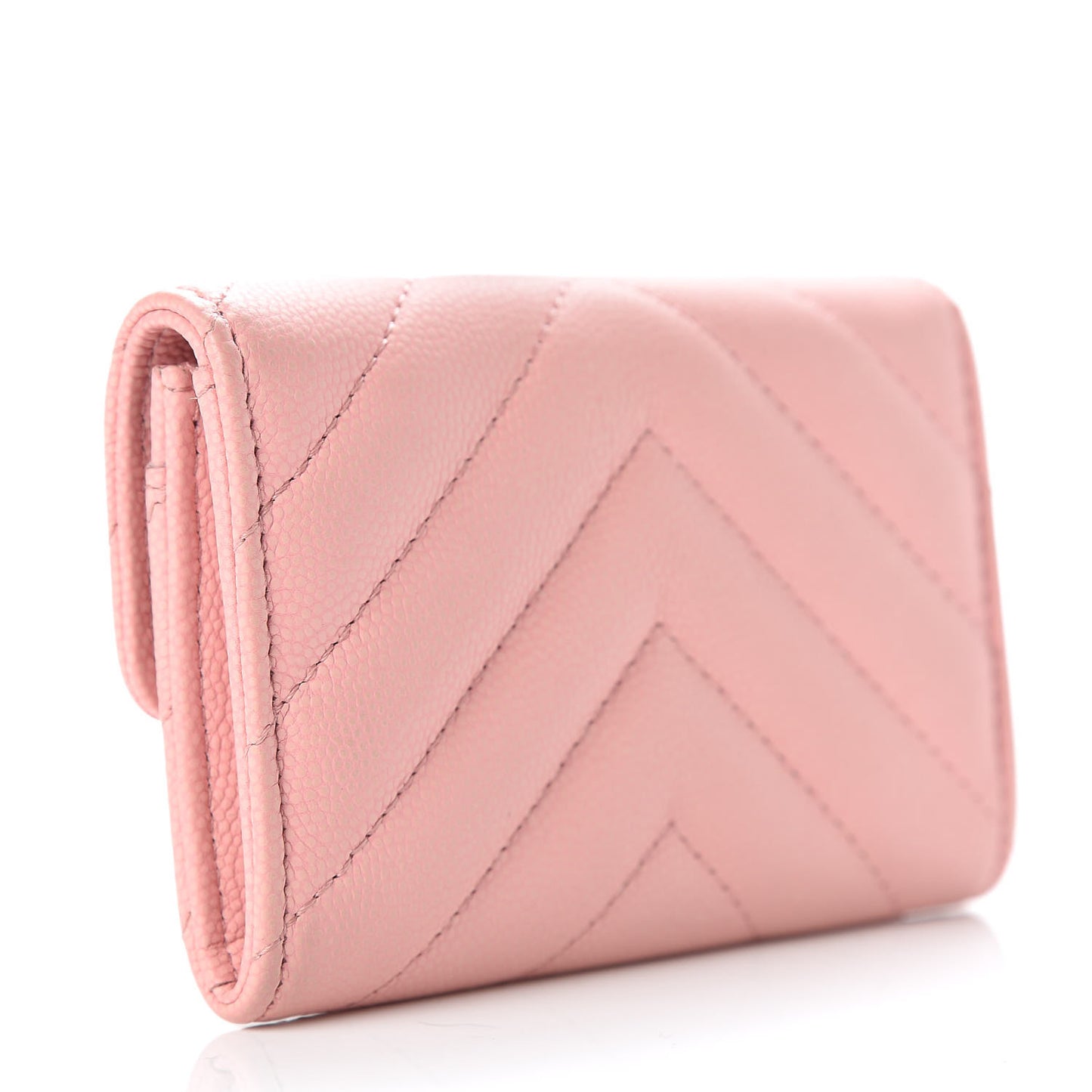 Caviar Chevron Quilted Flap Card Holder Pink