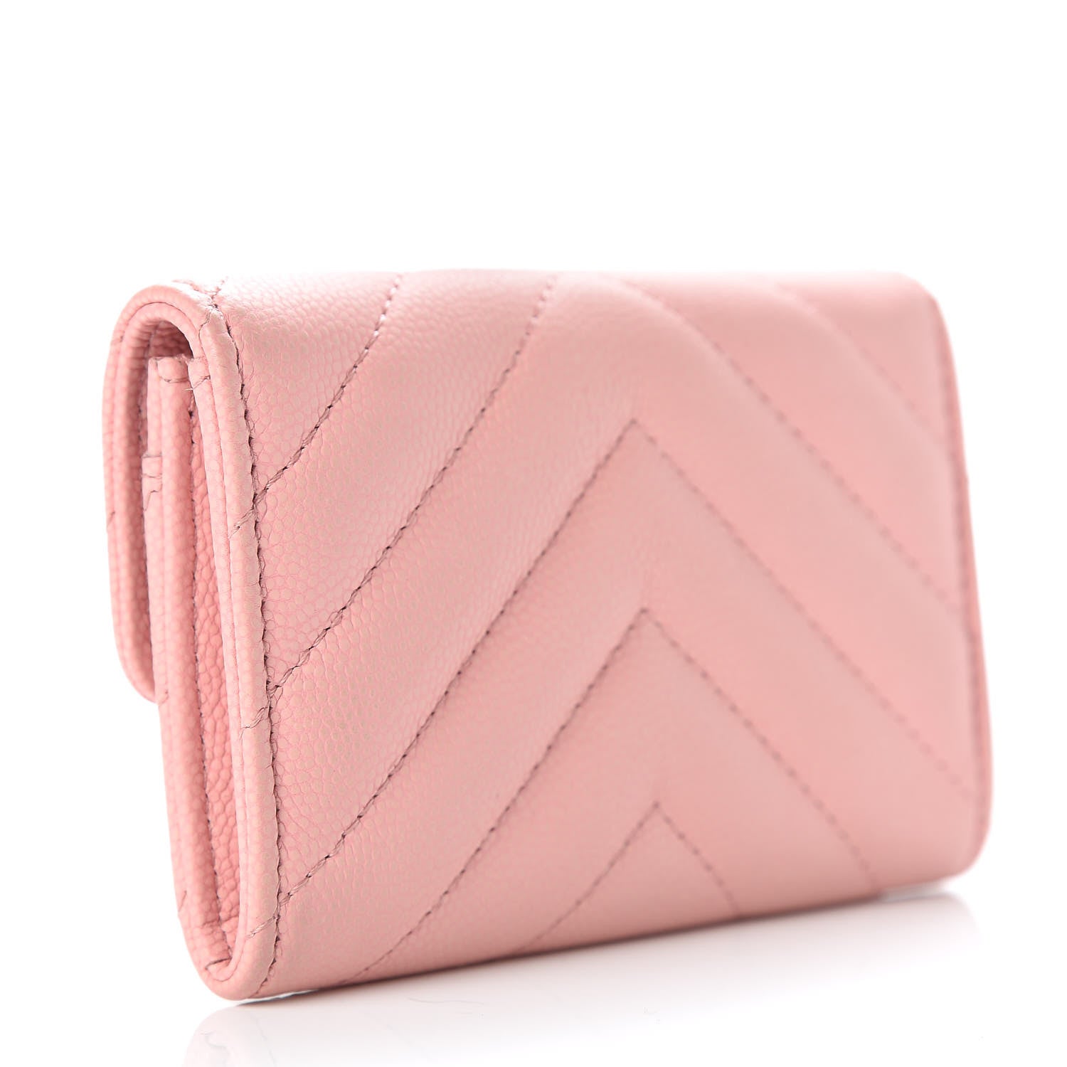 Chanel Caviar Chevron Quilted Flap Card Holder Pink 3 of 10