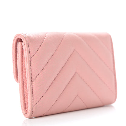 Chanel Caviar Chevron Quilted Flap Card Holder Pink 3 of 10