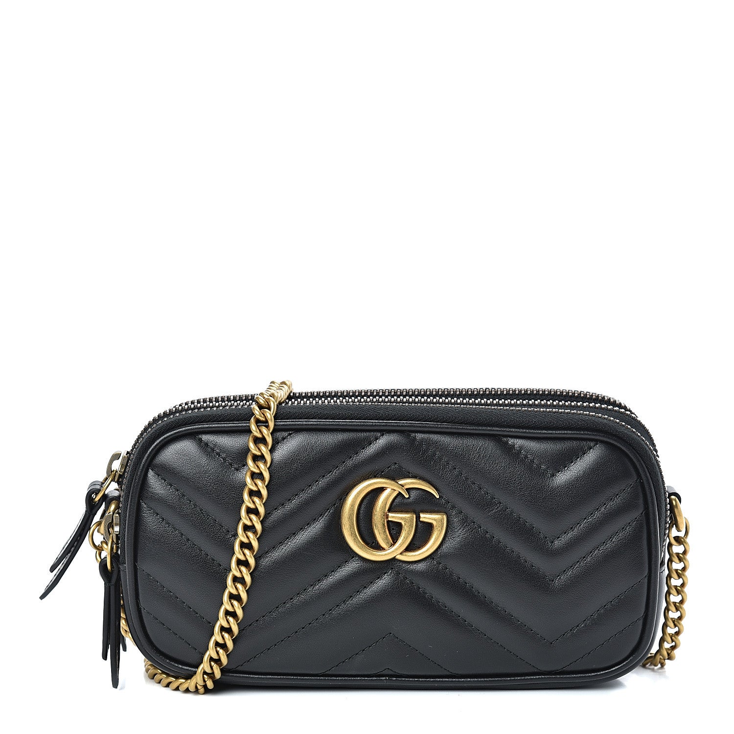 Gucci Calfskin Matelasse Mini GG Marmont Chain Crossbody Bag Black 1 of 13