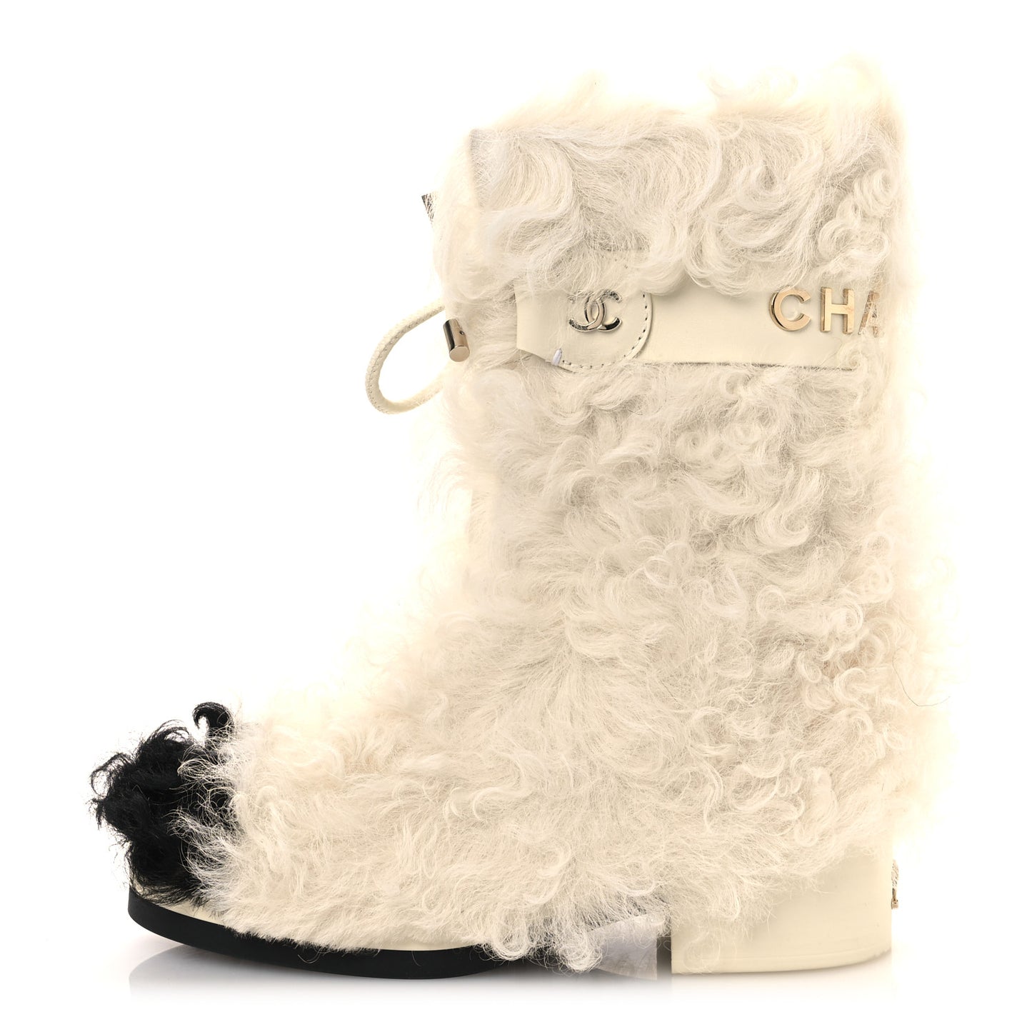 Shearling Sheepskin High Boots 38 Ivory Black