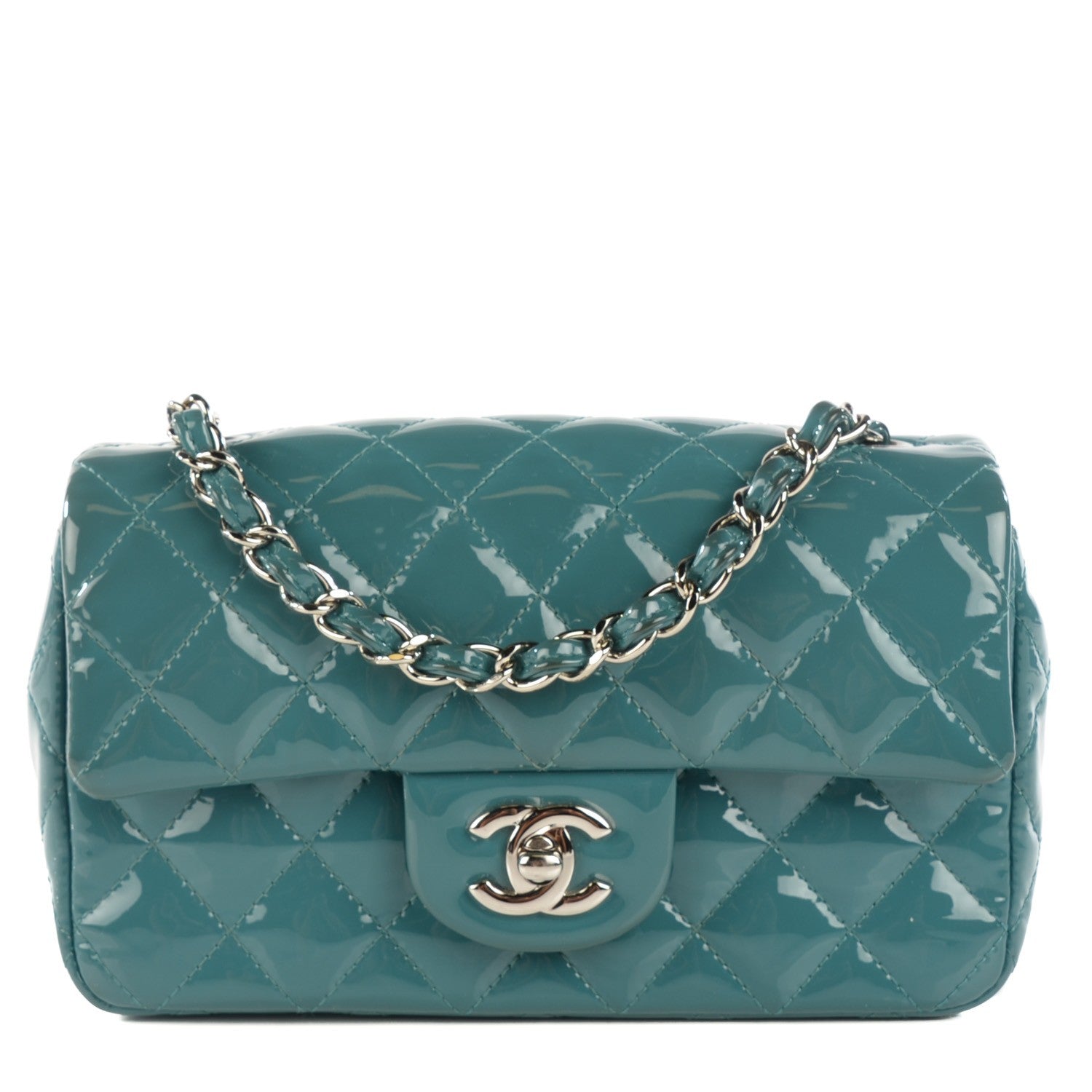 Chanel Patent Calfskin Quilted Mini Rectangular Flap Turquoise 1 of 9