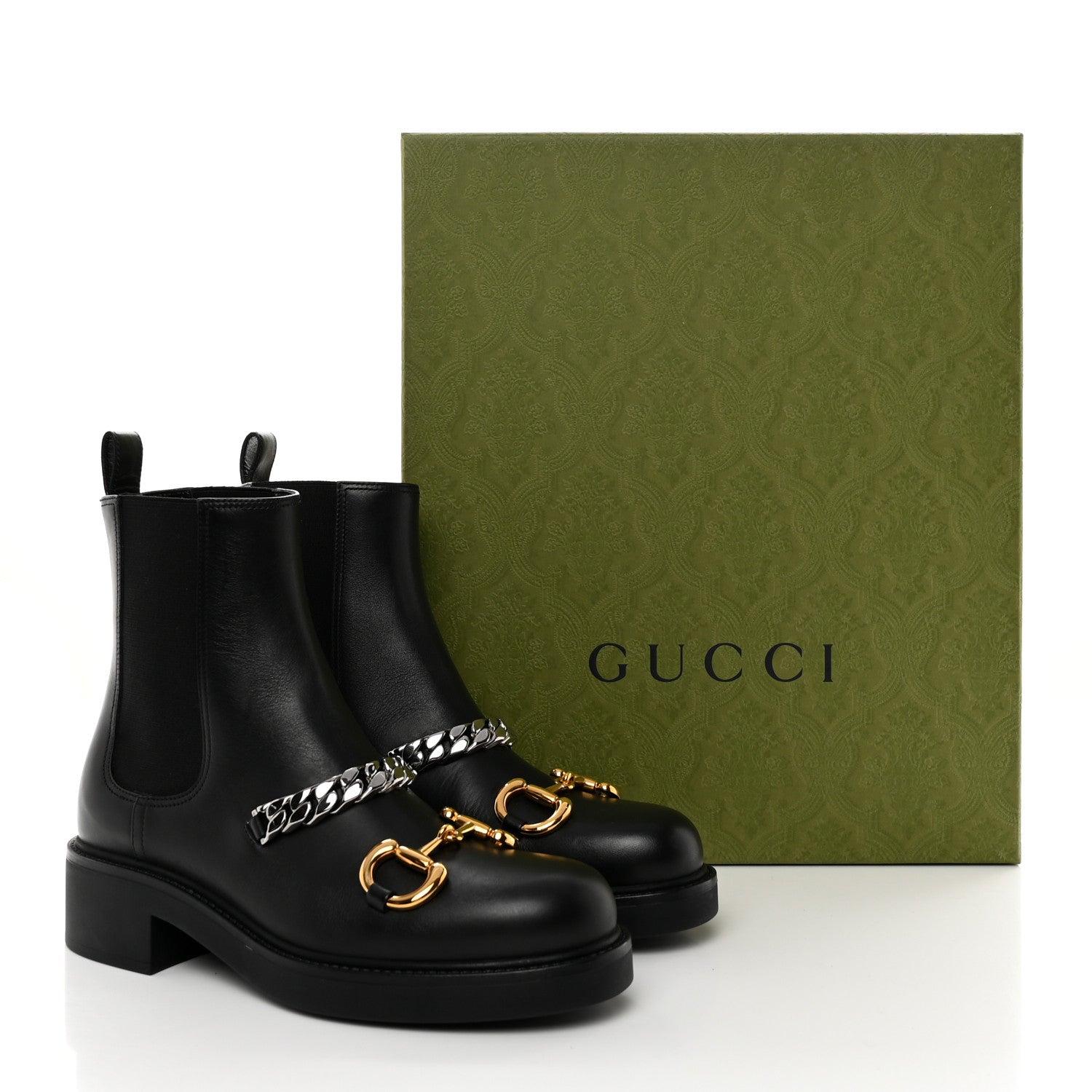 Gucci Flores Calfskin Horsebit Chain Ankle Boots 37 Black 13 of 13