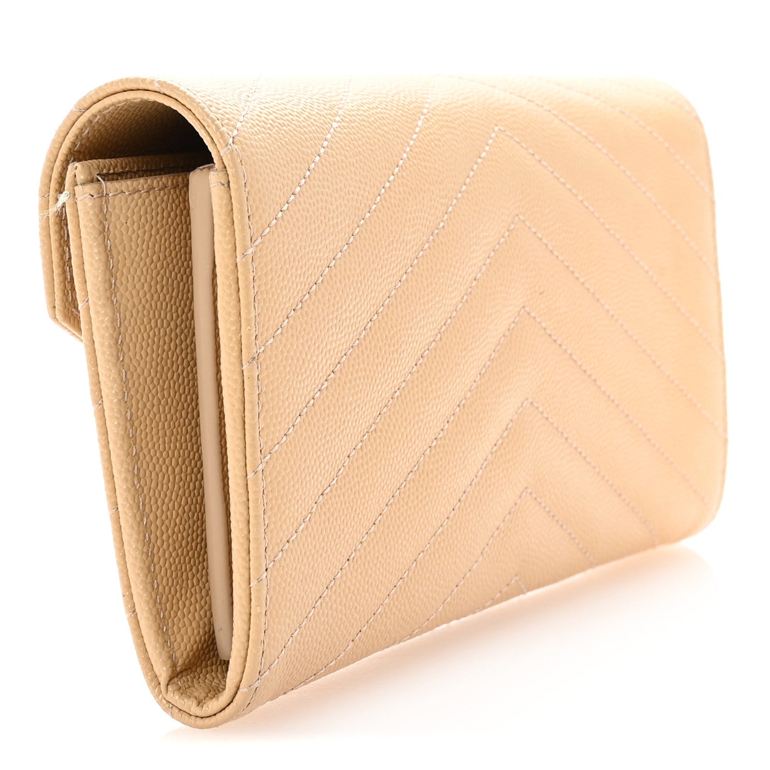 Saint Laurent Grain De Poudre Matelasse Chevron Monogram Flap Wallet Nude Powder 3 of 7