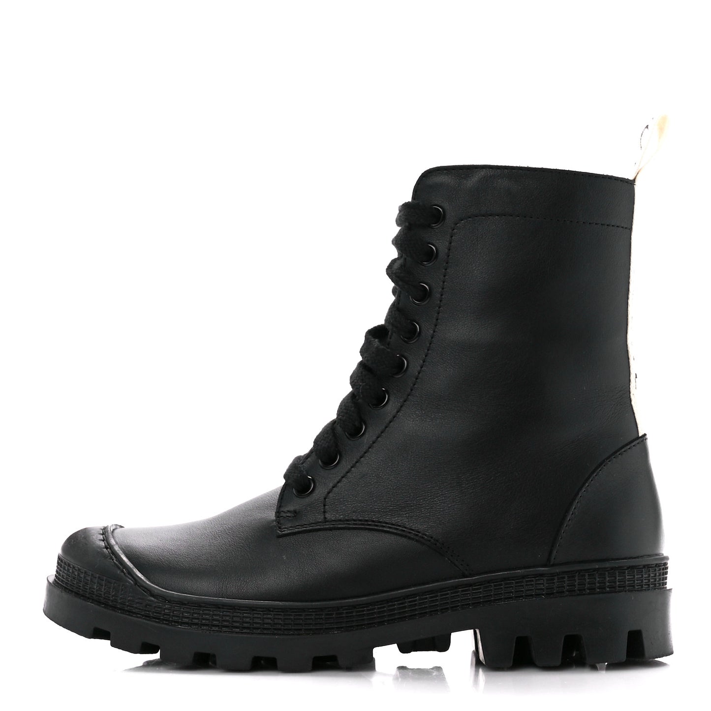 Calfskin Rubber Combat Boots 37 Black