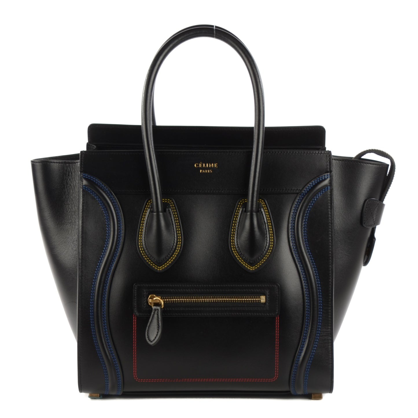 Smooth Calfskin Multicolor Double Stitching Micro Luggage Black