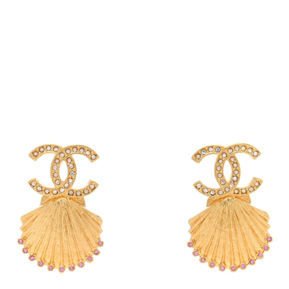 Chanel Crystal CC Shell Earrings Gold Pink 1 of 5