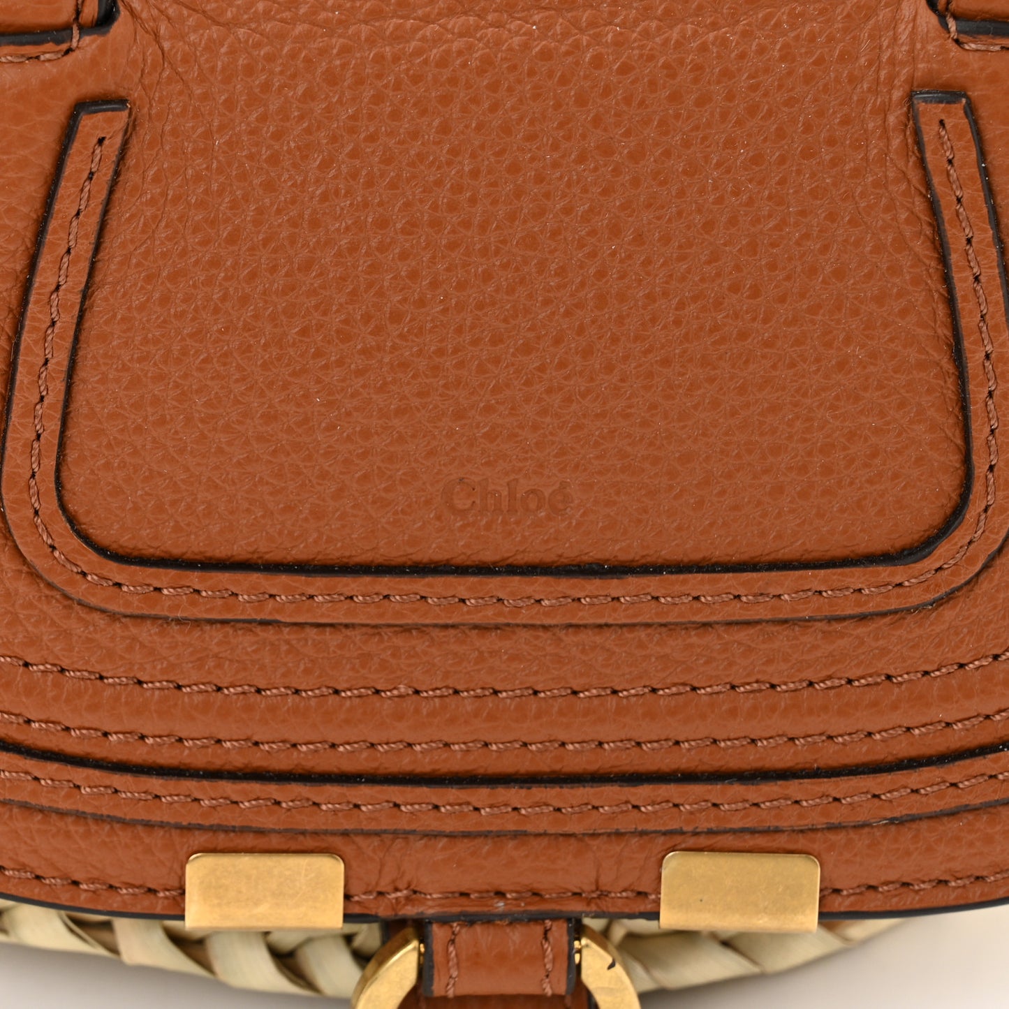 Raffia Small Grain Calfskin Mini Marcie Basket Tan