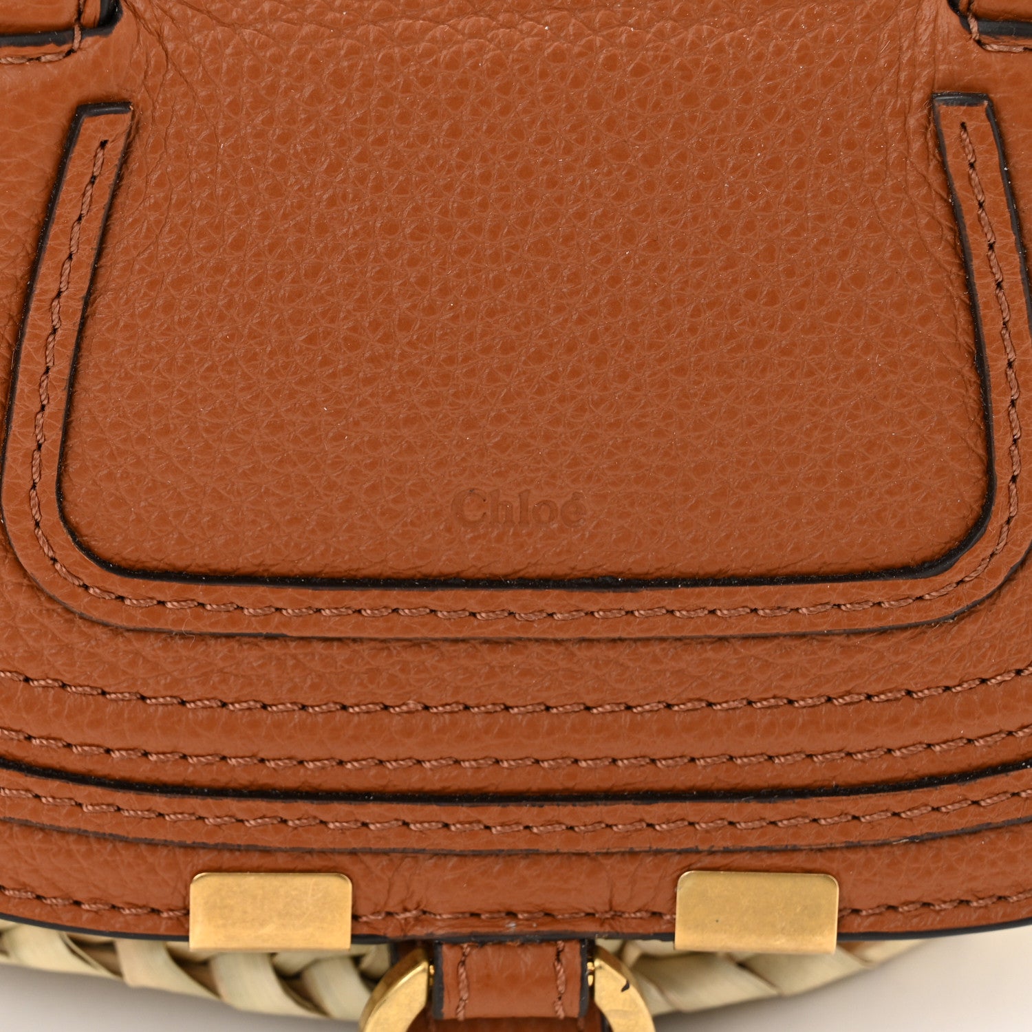 Chloe Raffia Small Grain Calfskin Mini Marcie Basket Tan 6 of 8