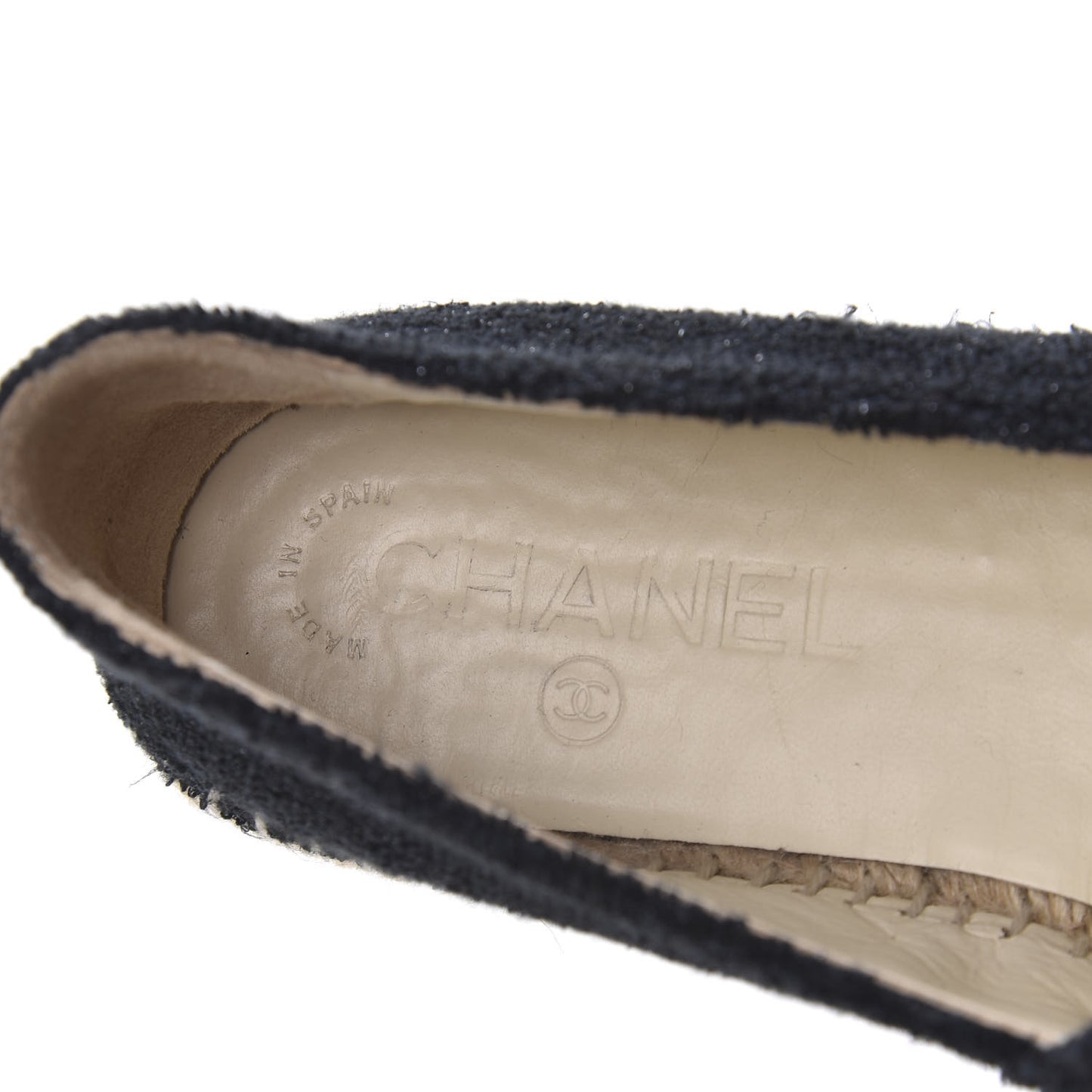 Fabric Patent Calfskin CC Espadrilles 36 Black